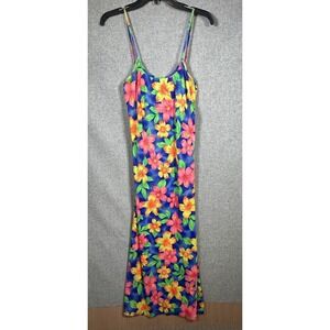 Vintage Ripples Tropical Print Maxi Dress XL Stretch Nylon‎ Colorful Sexy Beach